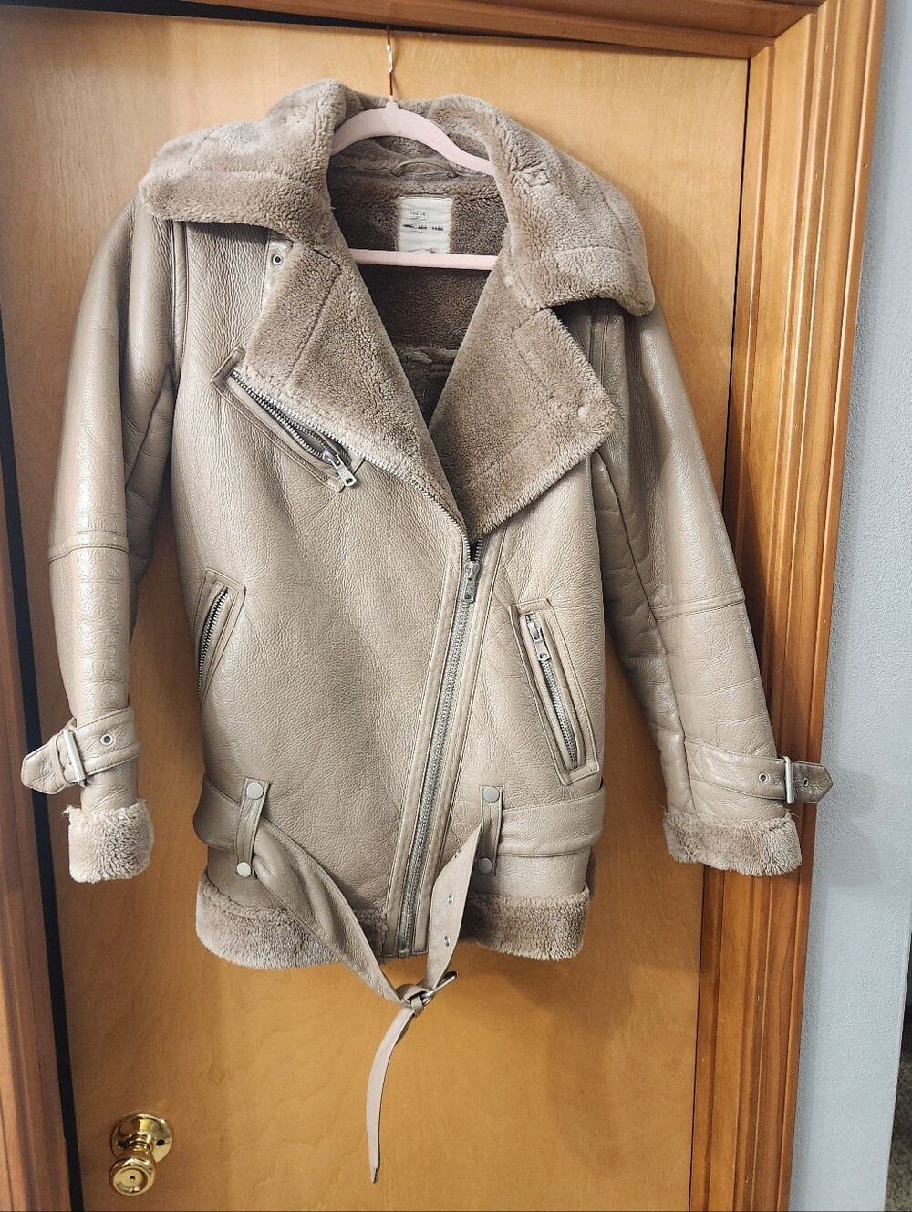 Avec Les Filles Cool Nights Tan Vegan Leather Shearling Moto Small